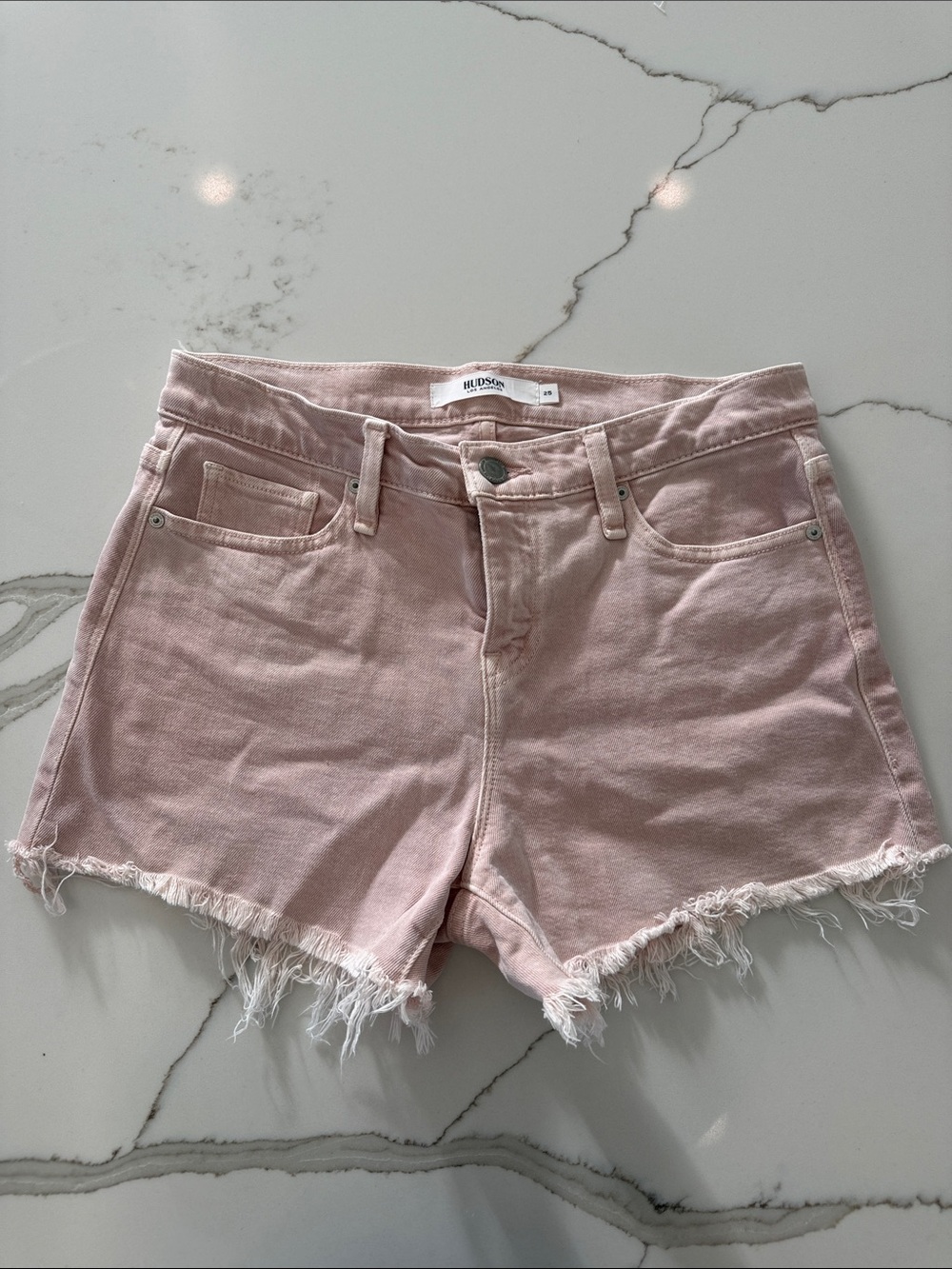 Hudson Jeans Pink Frayed Hem Denim Shorts